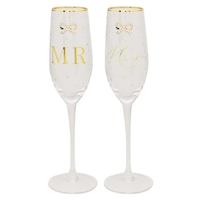 Image of Lesser and Pavey Boxed Set of 2 Gold Diamante Mr Mrs Champagne Flutes