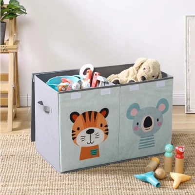 Image of Navaris Large Toy Storage Box Fabric Chest with Lid Organise and Store Kids Toys in Nursery Living Room Play 62.2 x 33 40.6 cm (24.5&quot; 13&quot; 16&quot;)