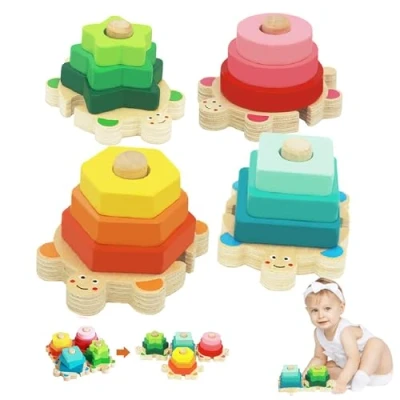 Image of Goorder Montessori Toys 1 Year Old, Wooden Puzzles for Baby, Sorting Stacking Blocks Learning 2 Preschool Educational Gift 12 18 Months Toddler Boys Girls