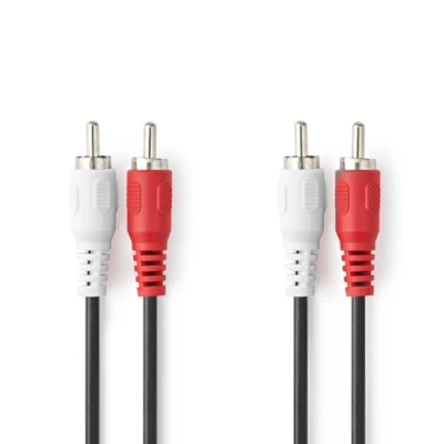 Image of NEDIS Stereo Audio Cable 2 x RCA Male Nickel Plated 1.00 m Round Black Plastic Bag