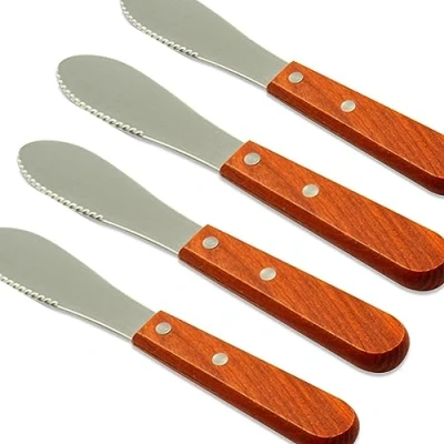Image of MINGZE 4pcs Stainless Steel Straight Edge Wide Butter Spreader, Deluxe Sandwich Cream Cheese Condiment Knives Set Kitchen Tools, Wood Handle, 21 * 3 1cm
