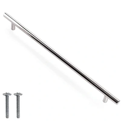 Image of 2X Polished Chrome T Bar Pull Handles 344mm for Cupboards, Cabinets, Drawers, Wardrobes &amp; Furniture (285mm Between Fixing Holes)