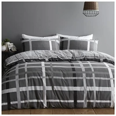 Image of GC GAVENO CAVAILIA Super Soft Printed Duvet Set, Polycotton Fabric Stripe Bedding Sets King Size, Cosy Comforter Cover, Grey