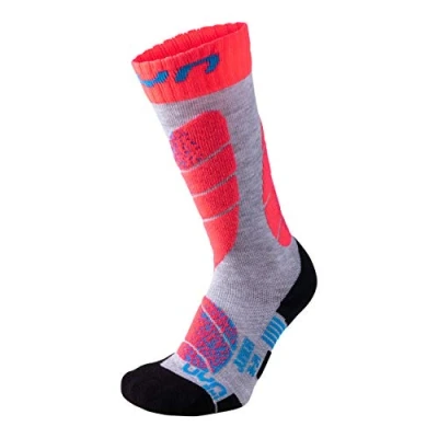 Image of UYN S100045 SKI Socks Unisex Light Grey/Fluo Coral 30