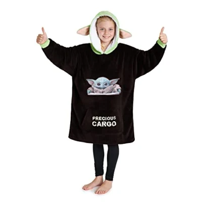 Image of Disney The Mandalorian Blanket Hoodie for Boys Teens, Baby Yoda Fleece Wearable (Brown/Green)