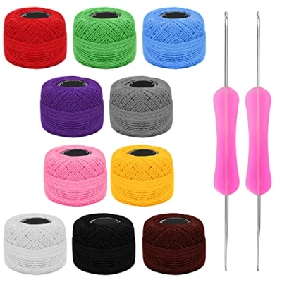 Image of Kurtzy Colourful Crochet Yarn (10 Balls) 2 Hooks Included (1mm &amp; 2mm) Each Thread Ball Weighs (20g/0.70oz) Total of 1500m/1640 Yards Coloured Cotton