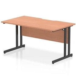 Image of Impulse 1400 x 800mm Scalloped Edge Straight Office Desk Beech Top Black Cantilever Leg