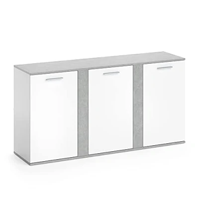 Image of Vicco Sideboard Novelli, Concrete/White, 155 x 80 cm with doors