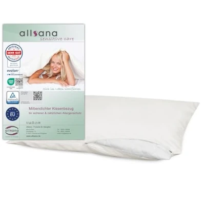 Image of Allsana anti allergenic 40 x 80 cm pillowcase, bed linen, dust mite cover protection against house allergies