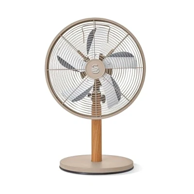 Image of SWAN SFA16920OAT Nordic 12 Inch Desk Fan with 3 Power Levels, Oscillation Function, Adjustable Tilt and Low Noise Output, Oatmeal