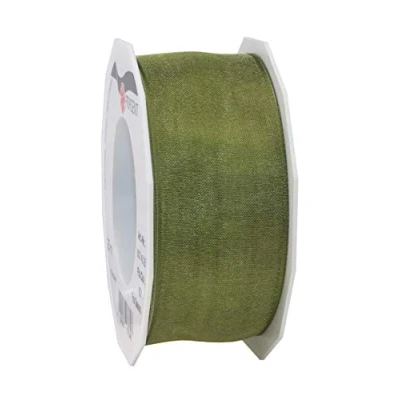 Image of Präsent Four Seasons Organza Wired Edge Ribbon Olive 40 mm Width, 25 m Length
