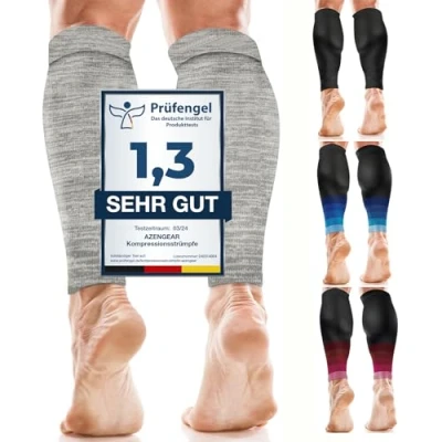 Image of aZengear Calf Compression Sleeves for Men &amp; Women Shin Splint and Support Brace Guards Leg Torn Muscle Cramps (S M, Mixed Grey)