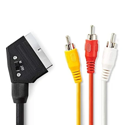 Image of Nedis Switchable SCART Cable, Male 3x RCA Male, Black, 2.0 m