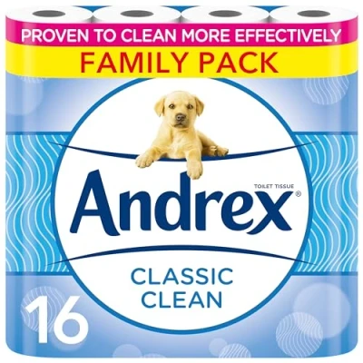 Image of Andrex Classic Clean Toilet Rolls 16 Roll Pack Bulk Buy Unbeatable with Unique 3D Wave
