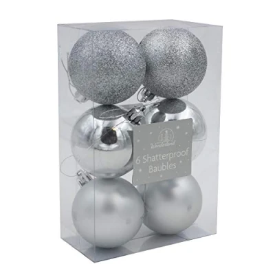 Image of Tallon Shatterproof Christmas Tree Decoration 6 Pack 60mm Baubles Silver