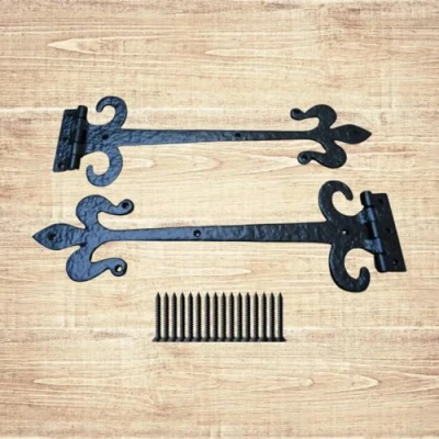 Image of Ironmongery World Black Antique Iron Tudor Door Gate Hinges 457mm / 18&quot;
