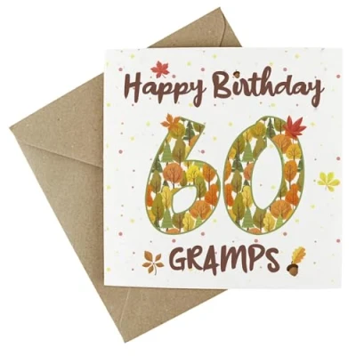 Image of Gramps 60th Birthday Card Autumn Leaves Wildflower Seed Eco Friendly Plantable Greetings for