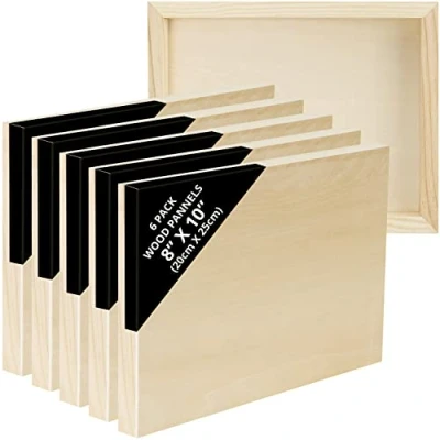Image of Belle Vous 6 Pack Unfinished Wooden Canvas Painting Boards 20 x 25cm / 8 10 Inches Natural Basswood Panel Mixed Media Cradle Panels for Encaustic Art, Paint Pouring &amp; Crafts