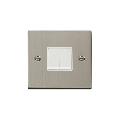 Image of Click Deco 2 Gang Way 10AX Switch Stainless Steel White Inserts