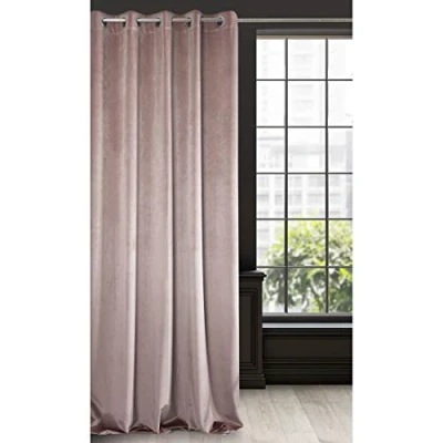 Image of Eurofirany Soft Plain Opaque Velvet Curtain with Eyelets 1 Unit, Thick Fluffy Panel Drape Classic Glamour Elegant Living Room Bedroom, W55&#039;&#039; x L98.4&#039;&#039;, 140x250 cm, Powder Pink