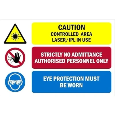 Image of Caution, controlled area, Laser/IPL in use, safety sign 3mm Aluminium (300mm x 200mm)