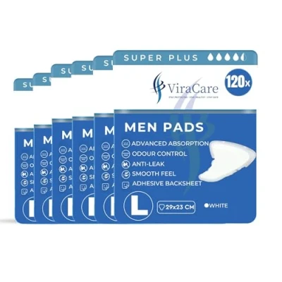 Image of 120 x Super Plus Incontinence Pads Men Adhesive Backsheet &amp; Advanced Absorption Mens Pad for Male Size 29x23 cm (6 Packs of 20)