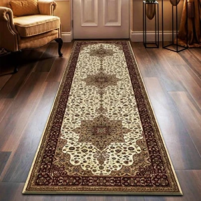 Image of householdfurnishing Vintage Traditional Non Slip Rug Bedroom Living Room Carpet Mat Runners Floral Pattern Wide Area Persian Style Rugs (60 x 220 cm Long Runner, Cream)