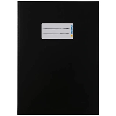 Image of HERMA Cardboard Exercise Book cover A5, with inscription field, made of extra strong cardboard, slip on jackets for school, black