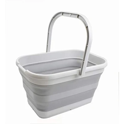 Image of SAMMART 12L Collapsible Rectangular Handy Basket/Bucket (Grey)