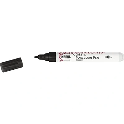 Image of Kreul 16412 glass &amp; porcelain Pen Classic fine, black, dimensionally stable fine tip, line width approx. 1 2 mm, opaque and paint, water based, brilliant, light resistant colour