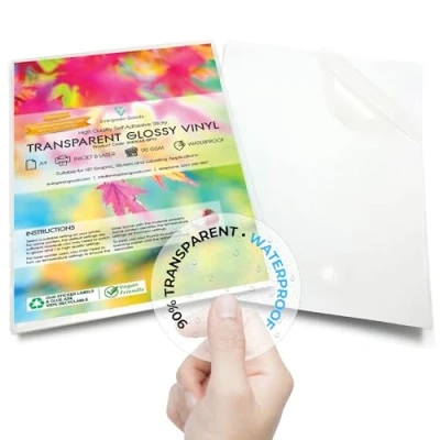 Image of Evergreen Goods 10 Sheets Glossy Low Opacity Sticker Vinyl Labels Waterproof Inkjet &amp; Laser Printable Translucent Self Adhesive Make Your Own Stickers Sticky Back Clear PVC