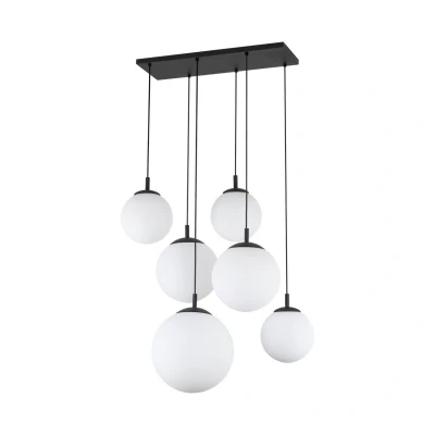 Image of TK Lighting Esme pendant light, opal glass, 6 bulb, rectangular