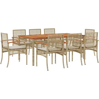 Image of vidaXL 9 Piece Garden Dining Set with Cushions Beige Poly Rattan