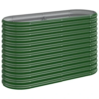 Image of vidaXL Garden Raised Bed Green Powder Coated Steel Oval Planter/114x40x68cm Weather Resistant Flower Box for Outdoor Gardening
