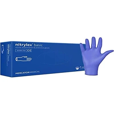 Image of MERCATOR MEDICAL Nitrile gloves NITRYLEX CLASSIC Blue Size L Pack of 100 Disposable powder free Examination Textured on finger tips latex