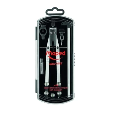 Image of Maped 1947 No. 421 Technical Compass Set with Quick and Micrometric Adjustment 160 mm 4 Pieces Lead Case 2 Pen/Pencil Adaptor Nut