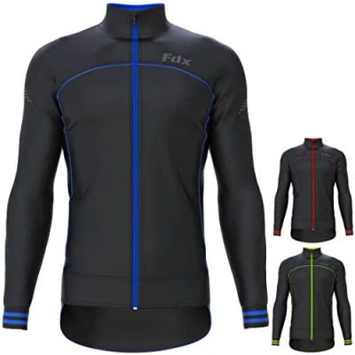 Image of FDX Men’s Winter Cycling Jacket, Windproof, Softshell Thermal Fabric, Breathable, Cycle Tops, Full Zipper, Long Sleeves Reflective Outerwear Coat for Riding, Running, Bike Racing (Blue M)