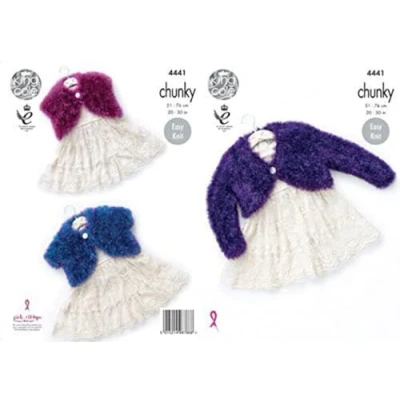 Image of King Cole Girls Boleros Tinsel Knitting Pattern 4441 Chunky