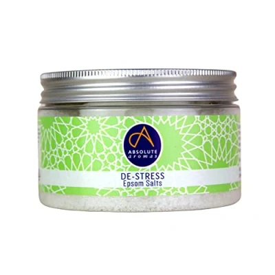 Image of Absolute Aromas De Stress Epsom Bath Salt 300g Magnesium Sulphate Infused with 100% Pure Essential Oils Bergamot, Frankincense, Rose, Jasmine and Lavender Relieve Daily Tensions