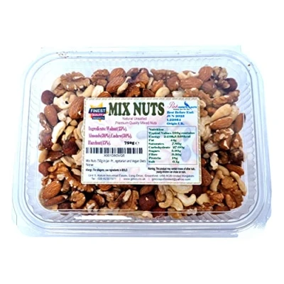 Image of Mix Nuts 750g in Tub Premium Quality Unsalted Raw Mixed Including: Walnuts, Almonds, Cashew, Hazelnuts. Suitable for Vegetarian and Vegan Diets