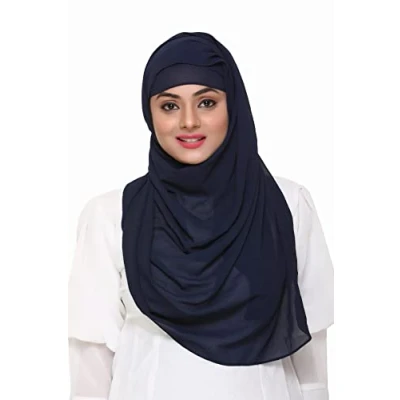 Image of Ladies Chiffon Oversized Plain Scarf Women Quality Large Maxi Hijab Shawl (Navy)