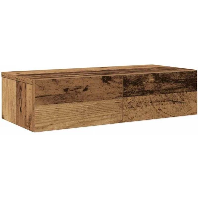 Image of vidaXL Wall Shelf with Drawers Old Wood Floating Storage Cabinet, Engineered 60x26.5x15 cm for Living Room/Bedroom Decor