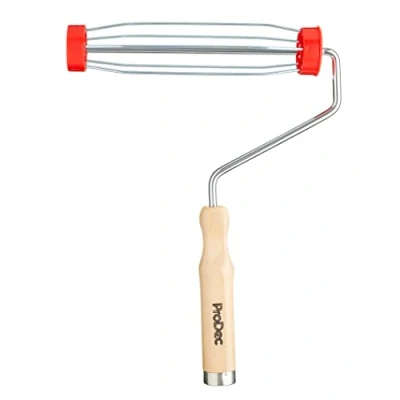 Image of ProDec 9 inch x 1.75&quot; Wooden Handle Trade Professional Paint Roller Frame with Anti Slip 5 wire Cage and Push Fit for Extension Pole, 9&quot;