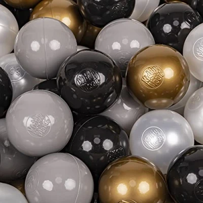 Image of KiddyMoon Soft Plastic Play Balls 100 Balls/7Cm 2.75In Multi Colour Made In EU, Black/Pearl/Gold/Grey