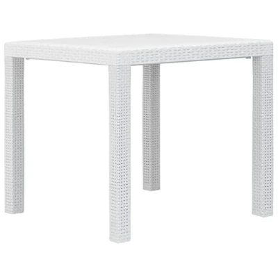 Image of vidaXL White Garden Table 79x79x72 cm Square Plastic with Rattan Pattern Weather Resistant and Easy to Clean Outdoor