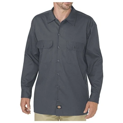 Image of Dickies Men&#039;s Long Sleeve Flex Twill Work Shirt Big, Charcoal V1, 3XL