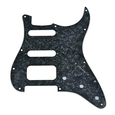 Image of KAISH 11 Hole American Modern Strat Style HSS Pickguard 2 Screw Round Corner Humbucking Pickup Mounting for Stratocaster/Strat Black Pearl