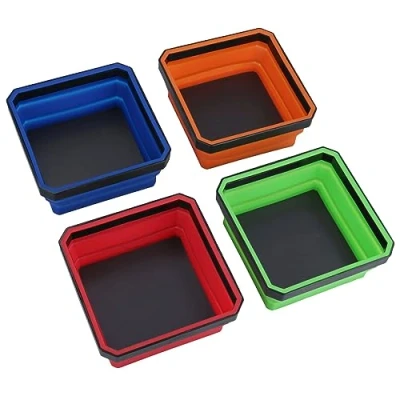 Image of Collapsible Magnetic Parts Tray Dish Storage Bowl Holder Plastic Multicoloured 4pc