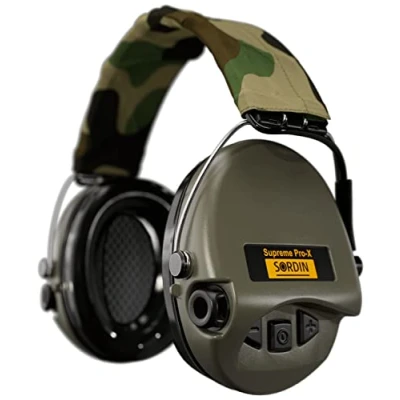 Image of Sordin Pro X Capsule hearing protectors 75302 S EN 352 Foam cushion, camo strap &amp; green capsules