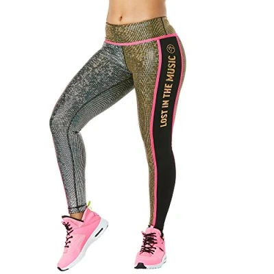 Image of Zumba Wide Waistband Compression Dance Fitness Metallic Workout Leggings Women